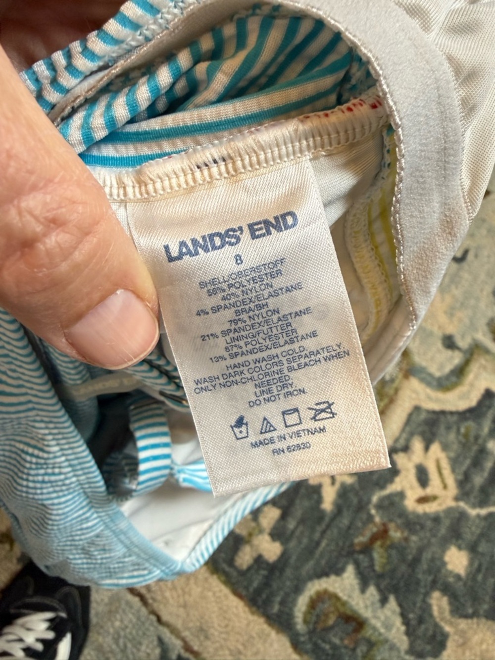 Lands' End Seersucker Women’s Tankini Top Size 8 Colorblock Nautical Underwire - Picture 8 of 10